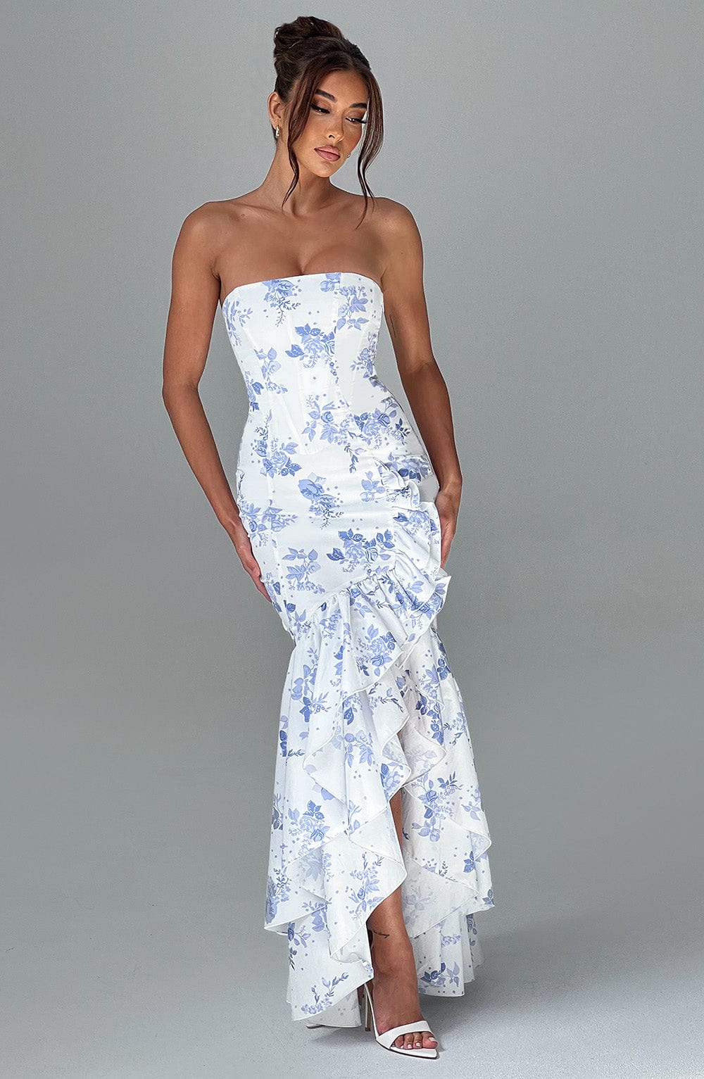 Abito Maxi Blu Fiorato