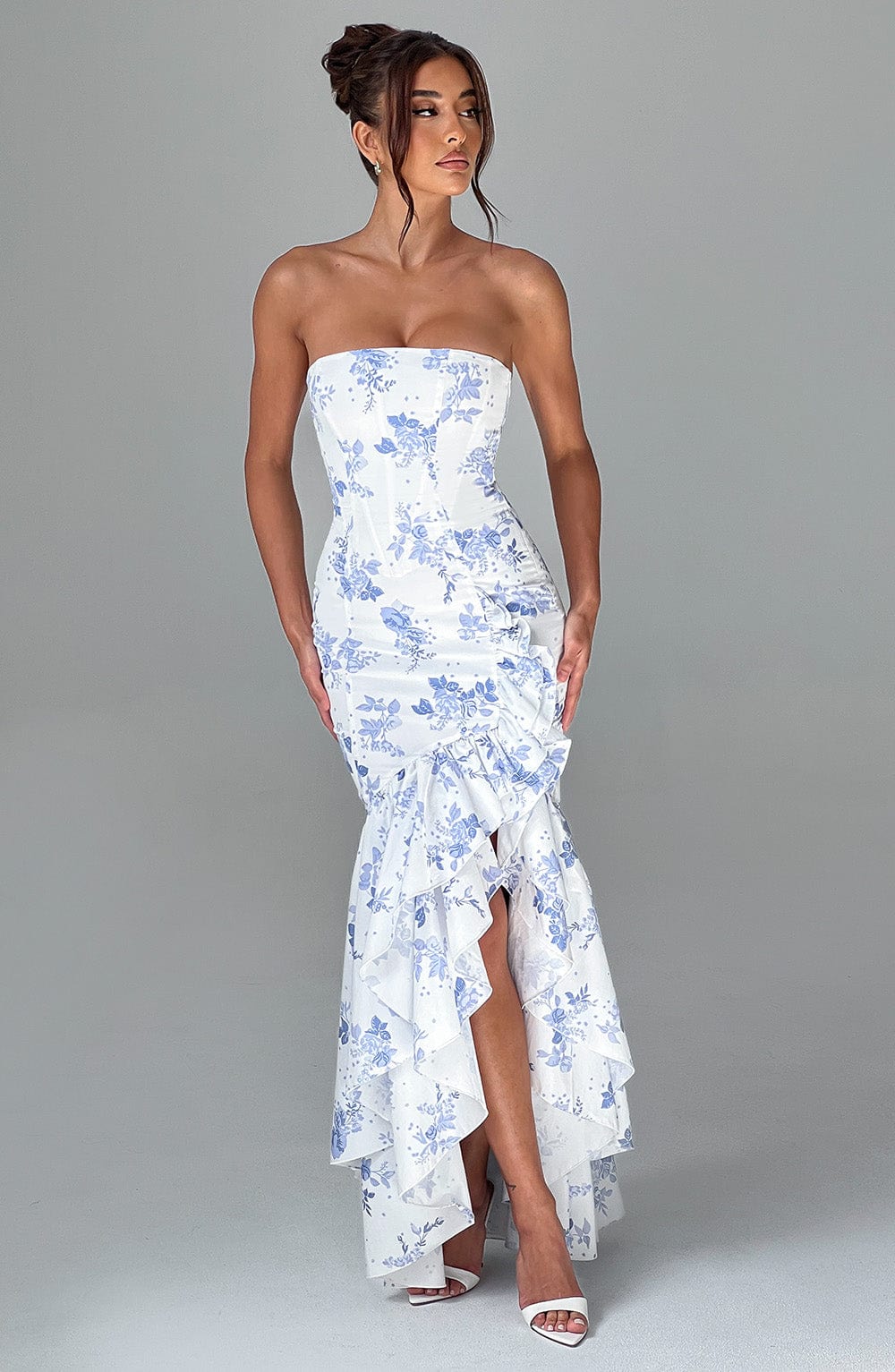 Abito Maxi Blu Fiorato