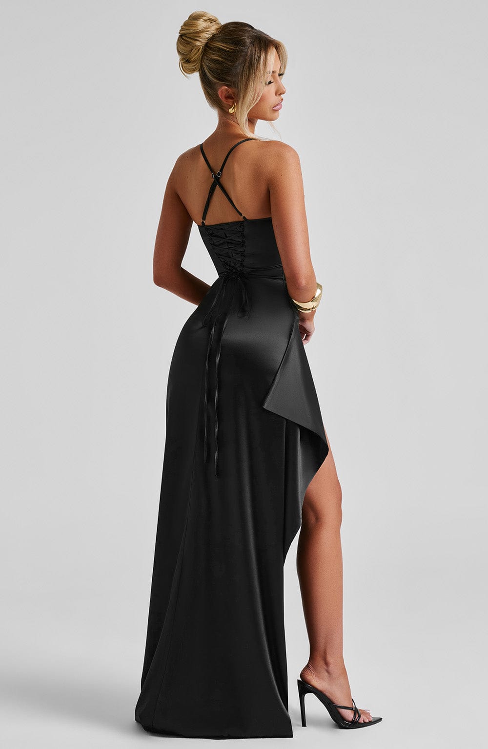 Abito Maxi Nero Stile Cowl-Neck