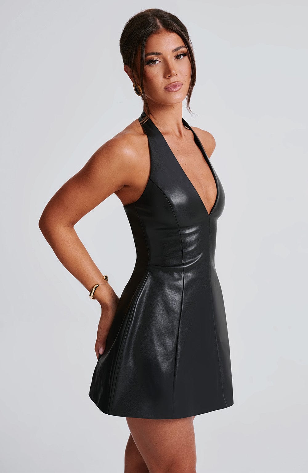 Abito Mini Nero Faux Pelle
