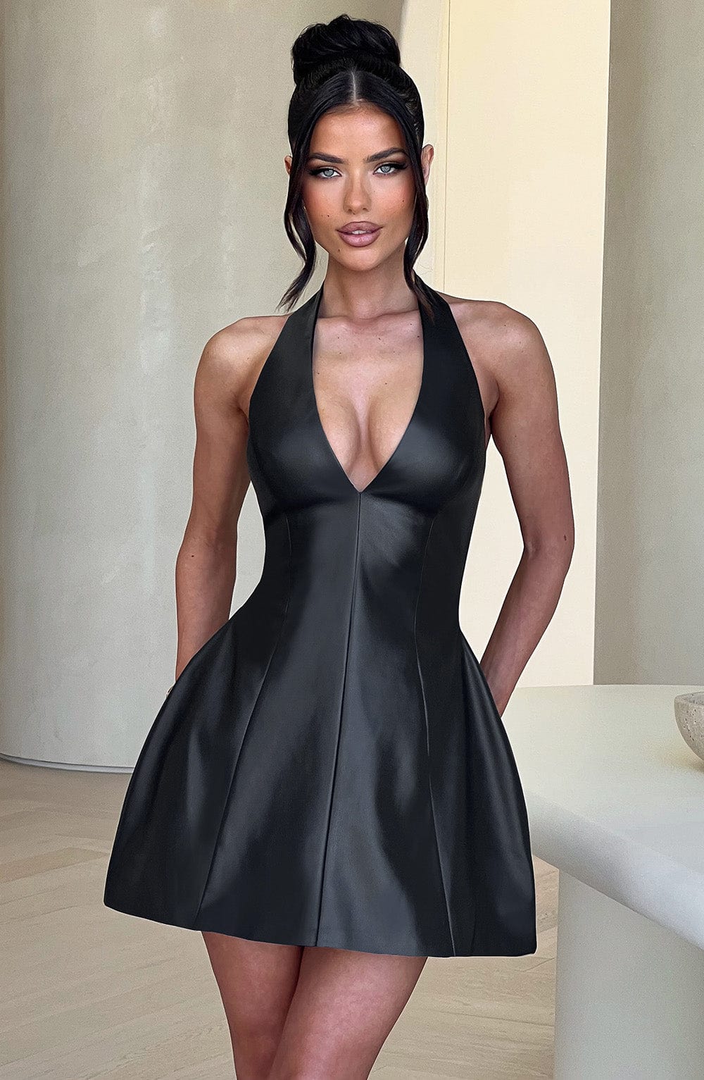 Abito Mini Nero Faux Pelle