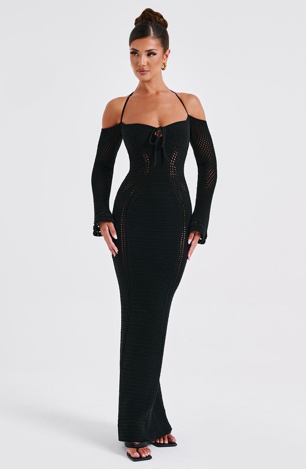 Abito Maxi Crochet Nero