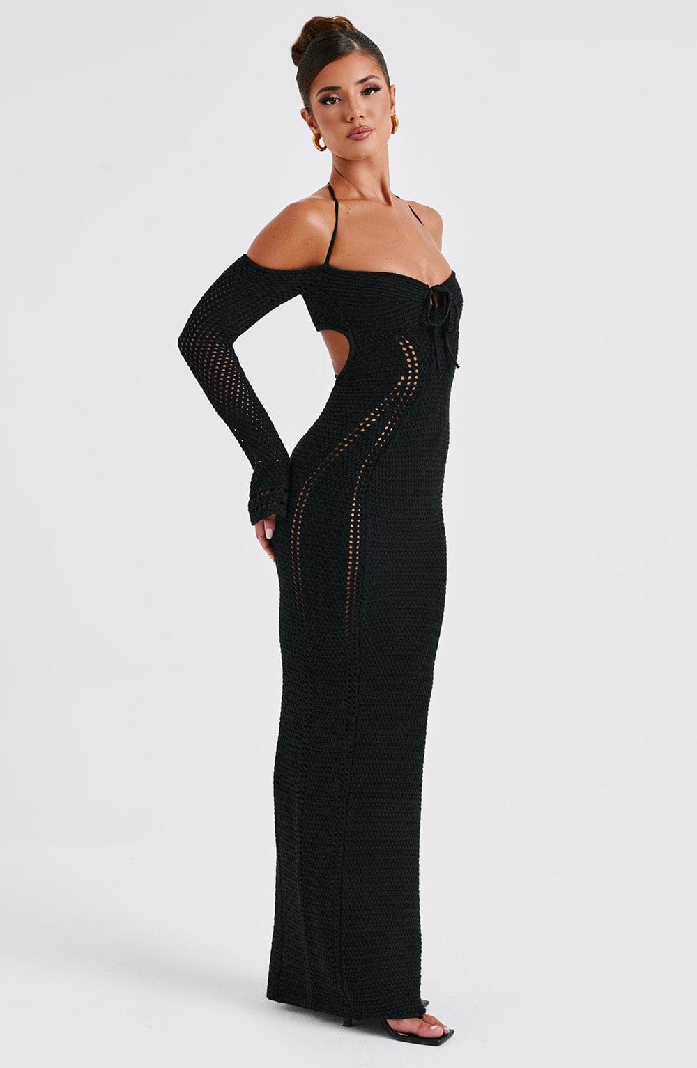 Abito Maxi Crochet Nero