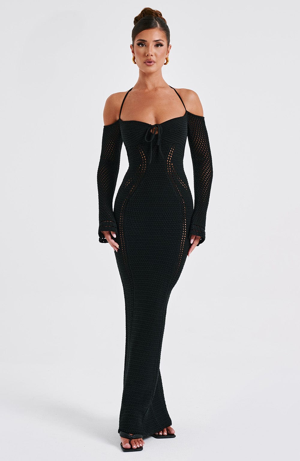 Abito Maxi Crochet Nero