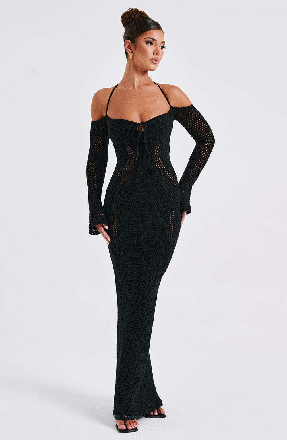 Abito Maxi Crochet Nero