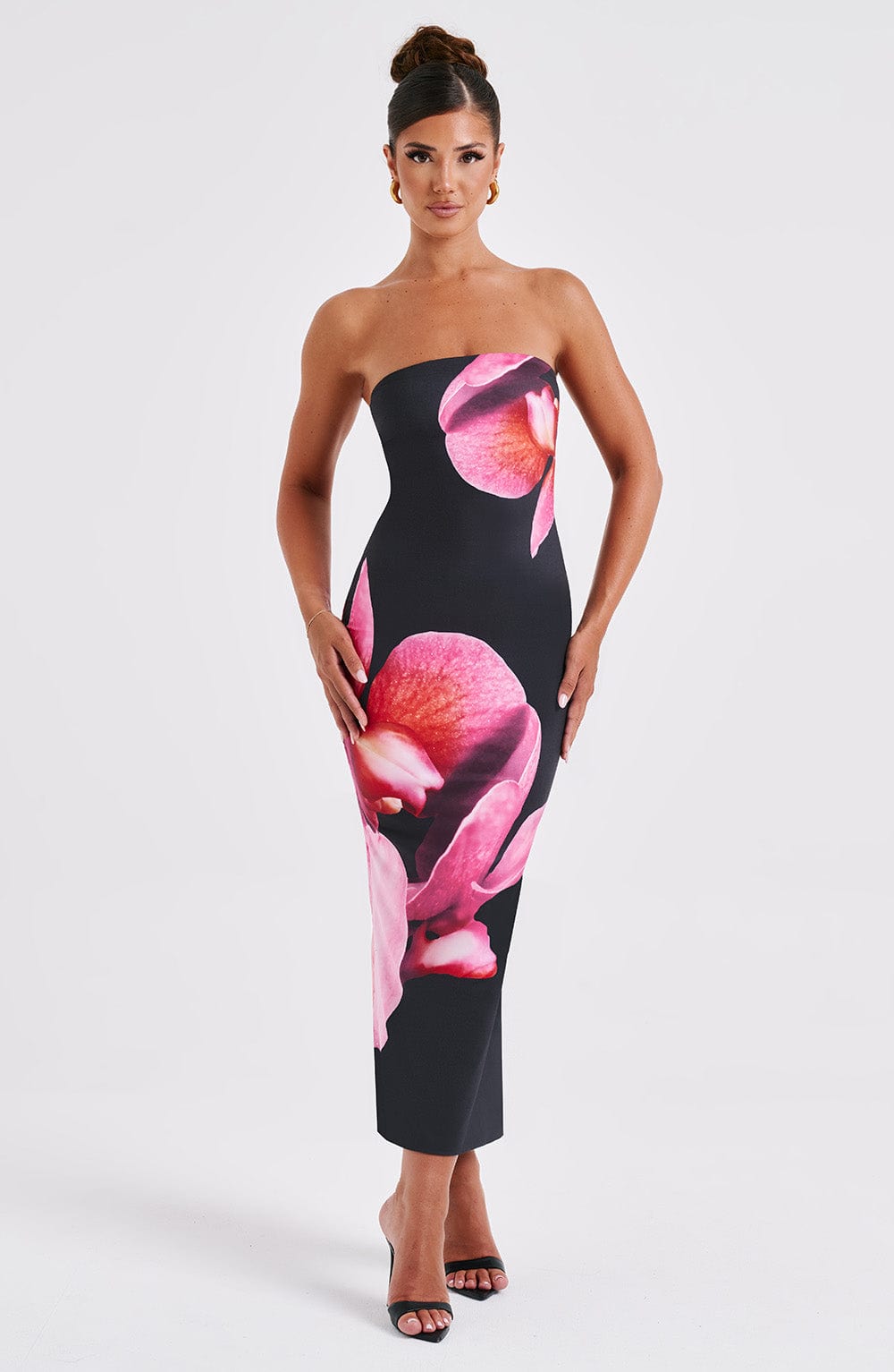 Vestito Allegra Midi Nero Fiore Stampa