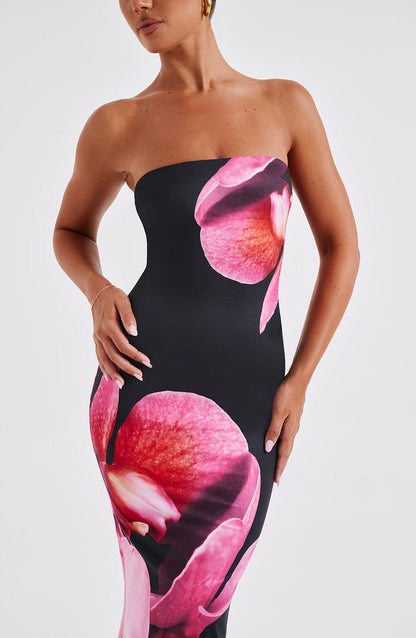 Vestito Allegra Midi Nero Fiore Stampa