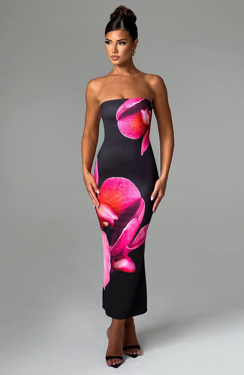 Vestito Allegra Midi Nero Fiore Stampa