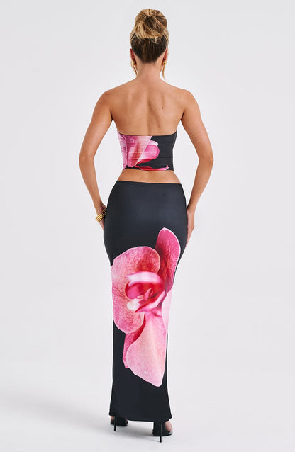Allegra Top Nero Fiori Stampa