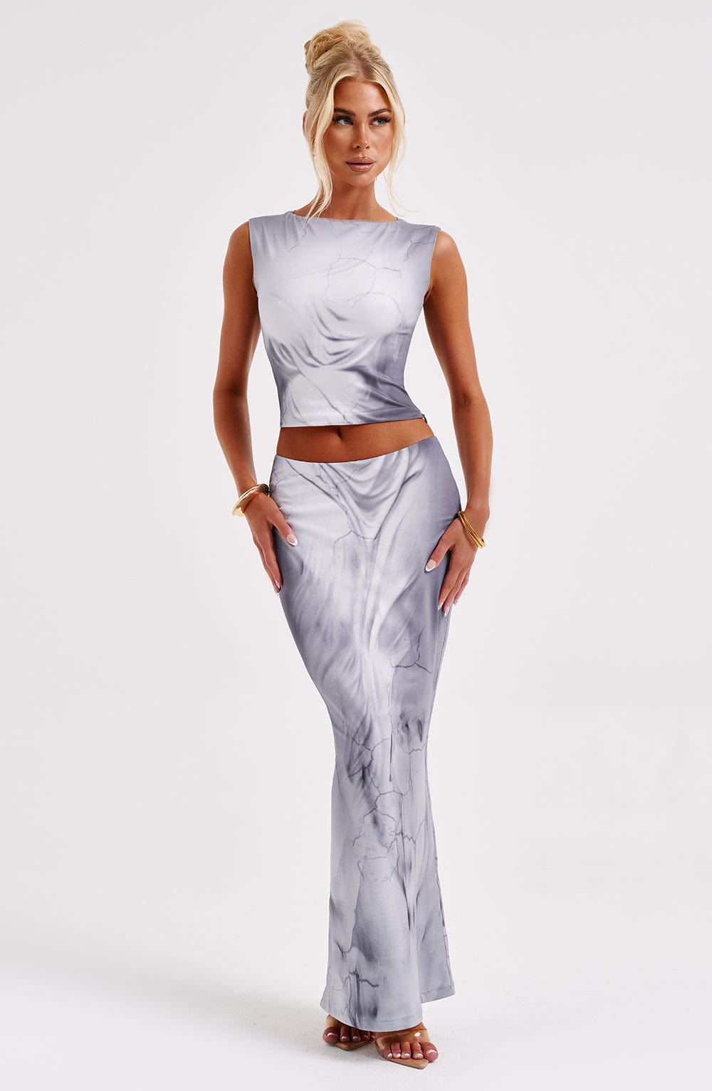 Top Donna Stampa Corpo Grigio