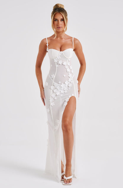 Abito Maxi Da Sera in Pizzo Bianco