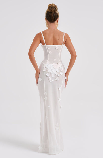Abito Maxi Da Sera in Pizzo Bianco