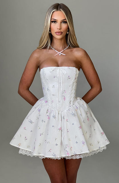 Evie Mini Dress Bianco Fiore Multicolore