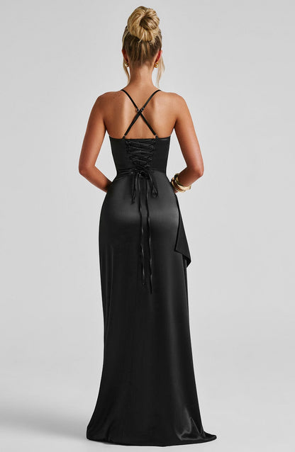 Abito Maxi Nero Stile Cowl-Neck