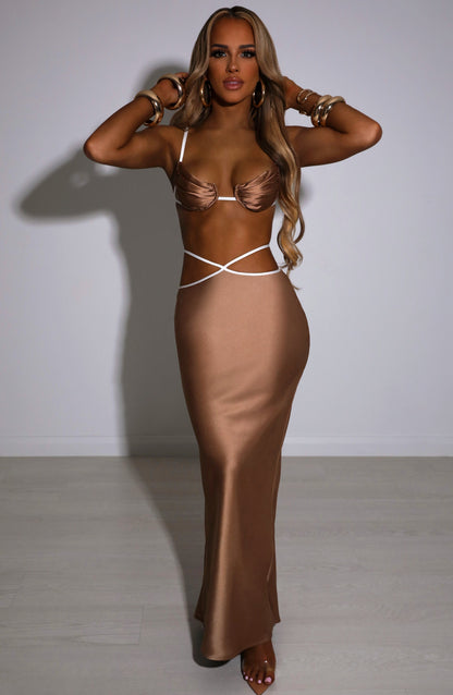 Gonna Maxi Mocha in Satin Polyestere