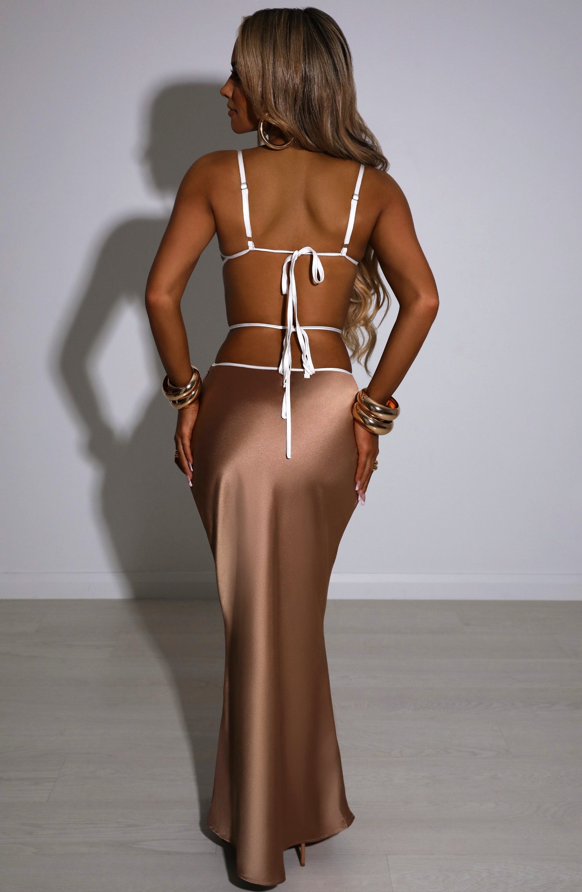 Gonna Maxi Mocha in Satin Polyestere
