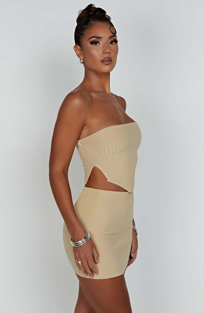 Minigonna beige in maglina stirata
