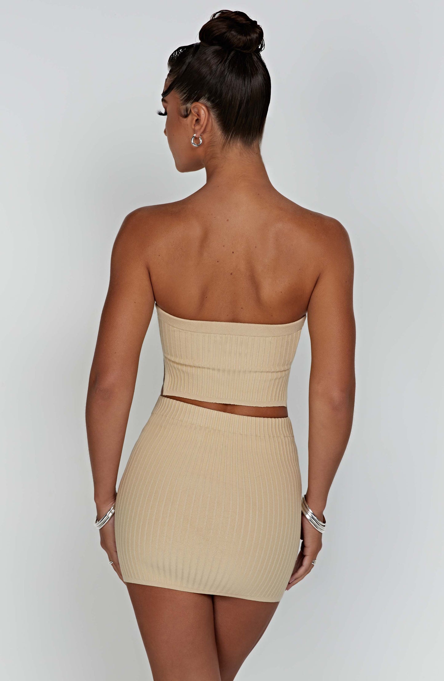 Minigonna beige in maglina stirata