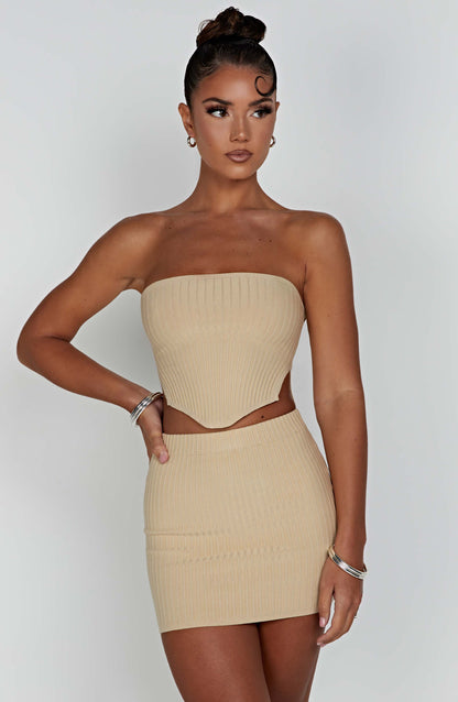 Minigonna beige in maglina stirata