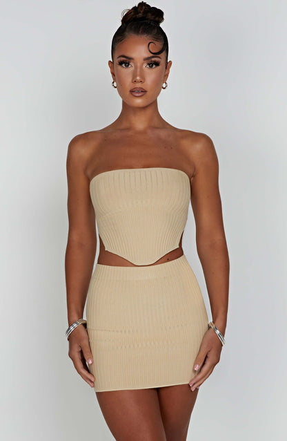 Minigonna beige in maglina stirata