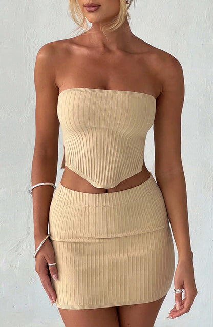 Minigonna beige in maglina stirata