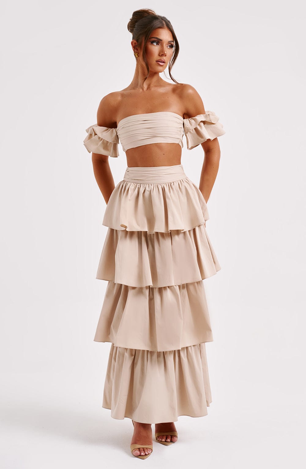 Gonna Maxi Beige in Pizzo