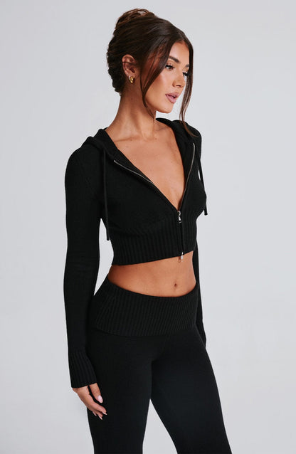 Portia Knit Hoodie Nero