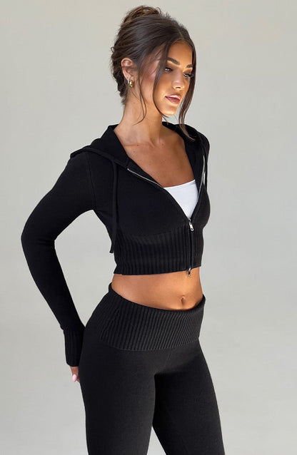 Portia Knit Hoodie Nero