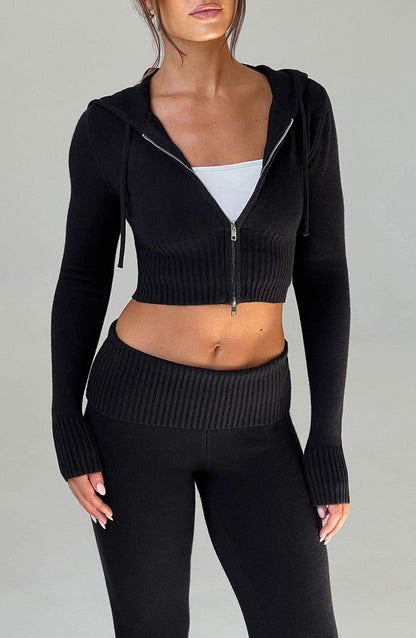 Portia Knit Hoodie Nero