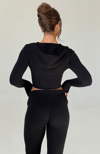 Portia Knit Hoodie Nero