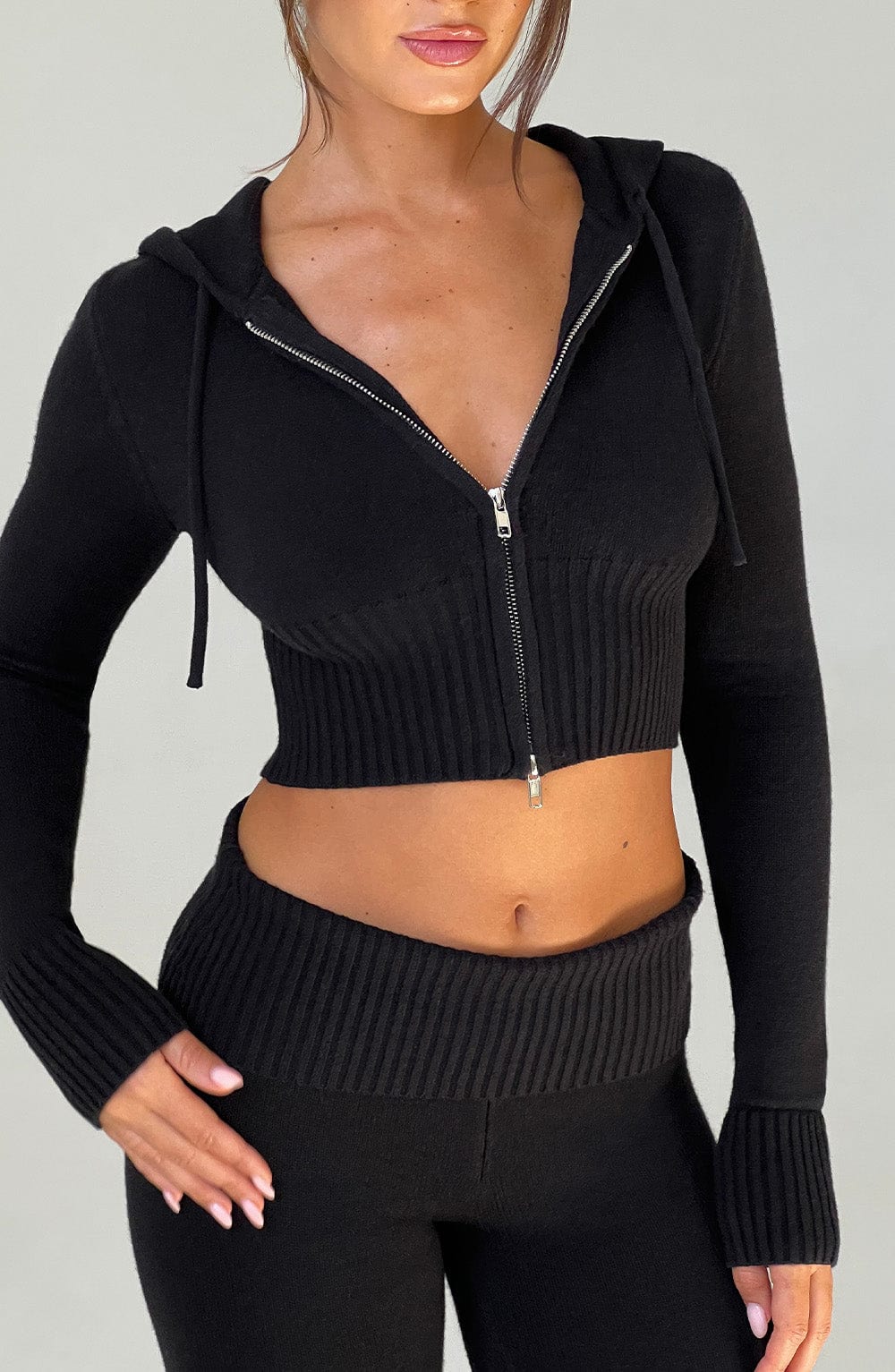 Portia Knit Hoodie Nero