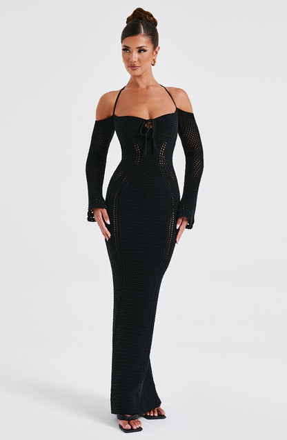 Abito Maxi Crochet Nero