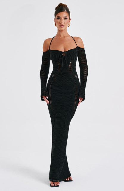 Abito Maxi Crochet Nero