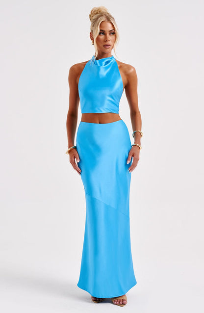 Zaylee Top Blu Satin Donna